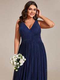 Plus Glittery Pleated Empire Waist Sleeveless Formal Evening Dress Evening Dress Luxurious Weddings