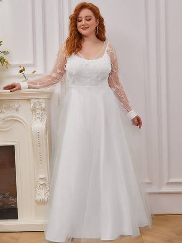 Simple Tulle Wedding Dress with Long Sleeves Dresses Luxurious Weddings