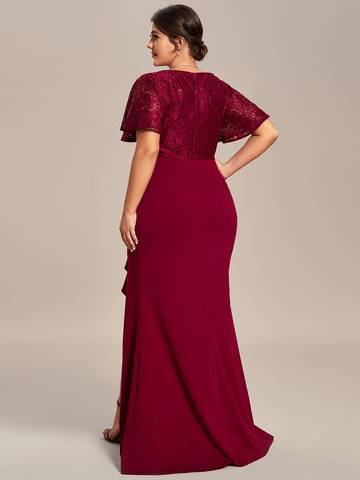 Plus Split Lotus Leaf Lace Evening Dresses Mother of Bridesmaids Luxurious Weddings