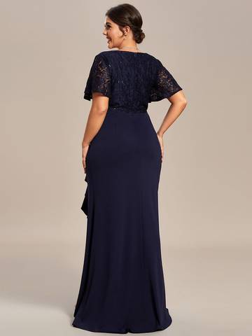 Plus Split Lotus Leaf Lace Evening Dresses Mother of Bridesmaids Luxurious Weddings