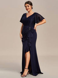Plus Split Lotus Leaf Lace Evening Dresses Mother of Bridesmaids Luxurious Weddings