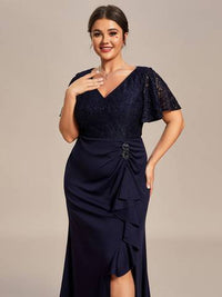 Plus Split Lotus Leaf Lace Evening Dresses Mother of Bridesmaids Luxurious Weddings