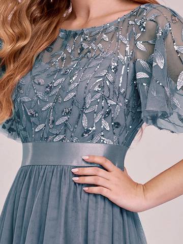 Sequin Print Floor-length Evening Dresses with Cap Sleeve Bridesmaid Dresses Luxurious Weddings