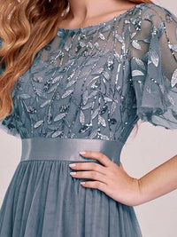 Sequin Print Floor-length Evening Dresses with Cap Sleeve Bridesmaid Dresses Luxurious Weddings