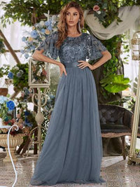 Sequin Print Floor-length Evening Dresses with Cap Sleeve Bridesmaid Dresses Luxurious Weddings