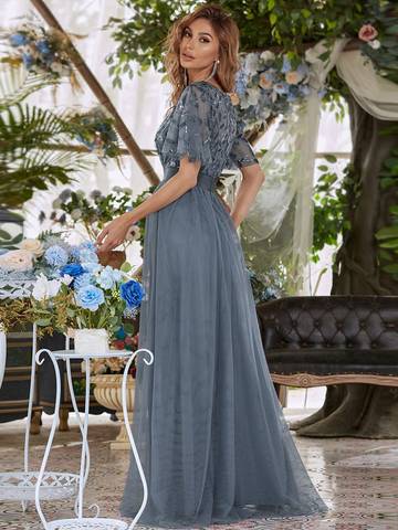 Sequin Print Floor-length Evening Dresses with Cap Sleeve Bridesmaid Dresses Luxurious Weddings