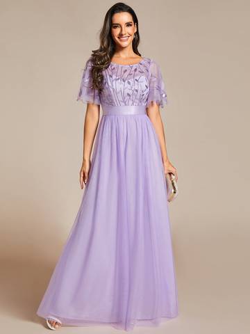 Sequin Print Floor-length Evening Dresses with Cap Sleeve Bridesmaid Dresses Luxurious Weddings