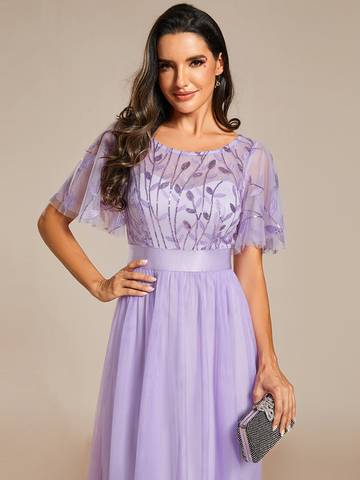 Sequin Print Floor-length Evening Dresses with Cap Sleeve Bridesmaid Dresses Luxurious Weddings