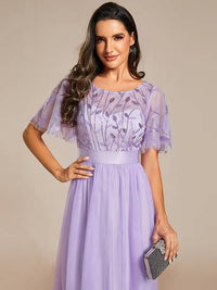 Sequin Print Floor-length Evening Dresses with Cap Sleeve Bridesmaid Dresses Luxurious Weddings
