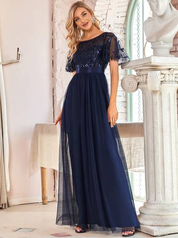 Sequin Print Floor-length Evening Dresses with Cap Sleeve Bridesmaid Dresses Luxurious Weddings