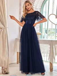 Sequin Print Floor-length Evening Dresses with Cap Sleeve Bridesmaid Dresses Luxurious Weddings