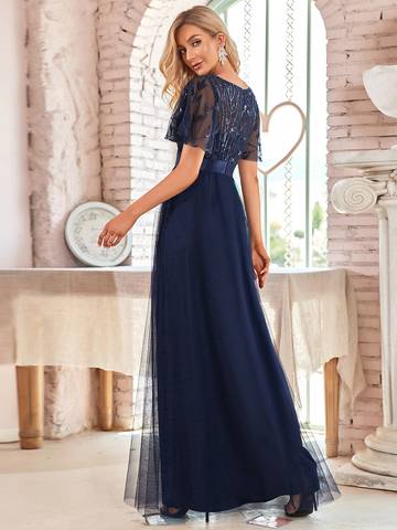 Sequin Print Floor-length Evening Dresses with Cap Sleeve Bridesmaid Dresses Luxurious Weddings