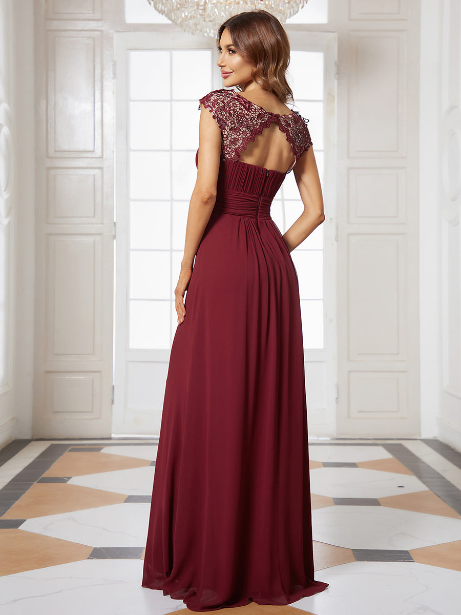 Lace Neckline Ruched Chiffon Bridesmaid Dress Bridesmaid Dresses Luxurious Weddings