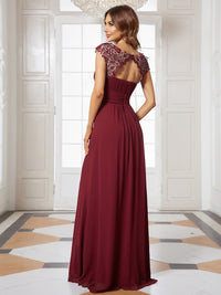 Lace Neckline Ruched Chiffon Bridesmaid Dress Bridesmaid Dresses Luxurious Weddings