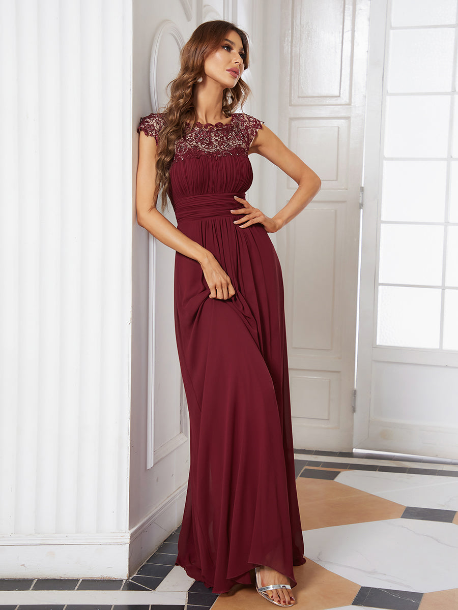 Lace Neckline Ruched Chiffon Bridesmaid Dress Bridesmaid Dresses Luxurious Weddings