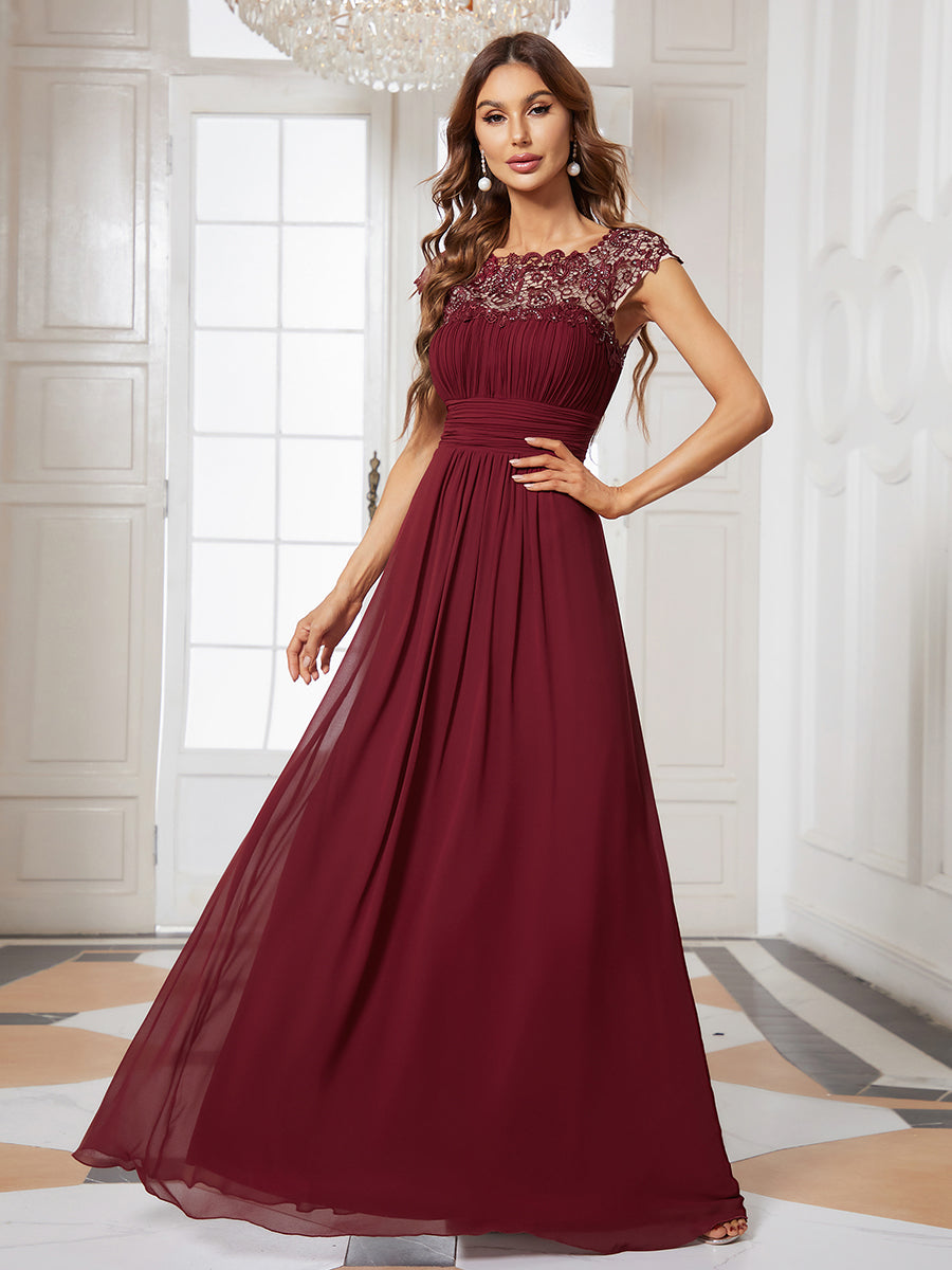 Lace Neckline Ruched Chiffon Bridesmaid Dress Bridesmaid Dresses Luxurious Weddings