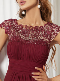 Lace Neckline Ruched Chiffon Bridesmaid Dress Bridesmaid Dresses Luxurious Weddings