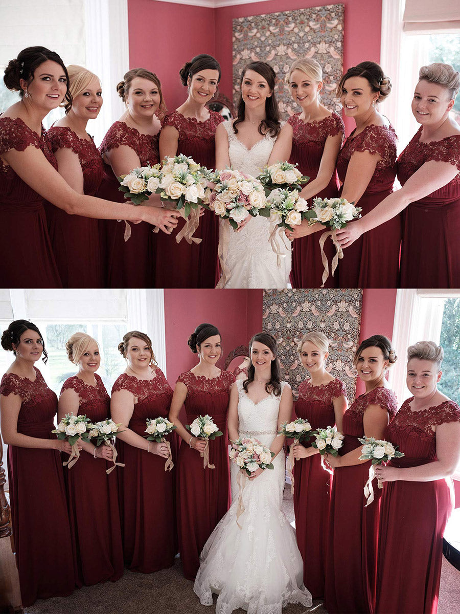 Lace Neckline Ruched Chiffon Bridesmaid Dress Bridesmaid Dresses Luxurious Weddings