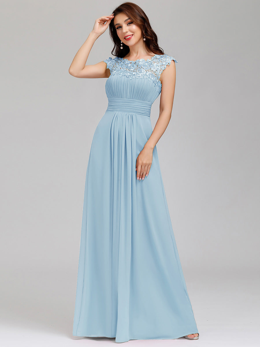 Lace Neckline Ruched Chiffon Bridesmaid Dress Bridesmaid Dresses Luxurious Weddings