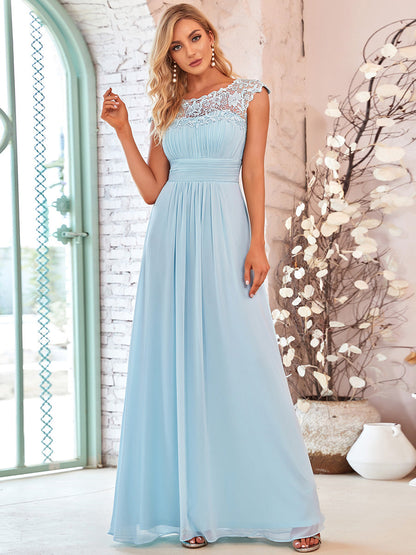 Lace Neckline Ruched Chiffon Bridesmaid Dress Bridesmaid Dresses Luxurious Weddings