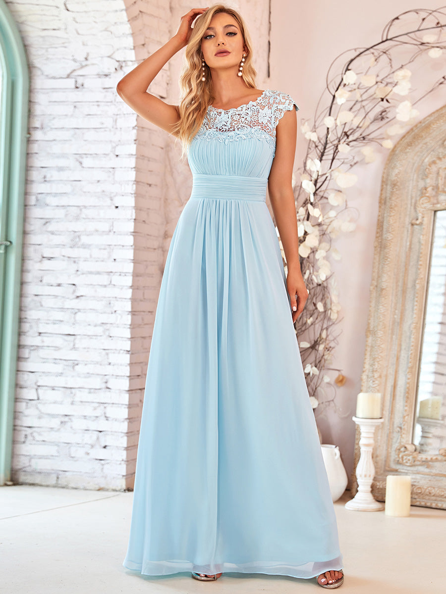 Lace Neckline Ruched Chiffon Bridesmaid Dress Bridesmaid Dresses Luxurious Weddings