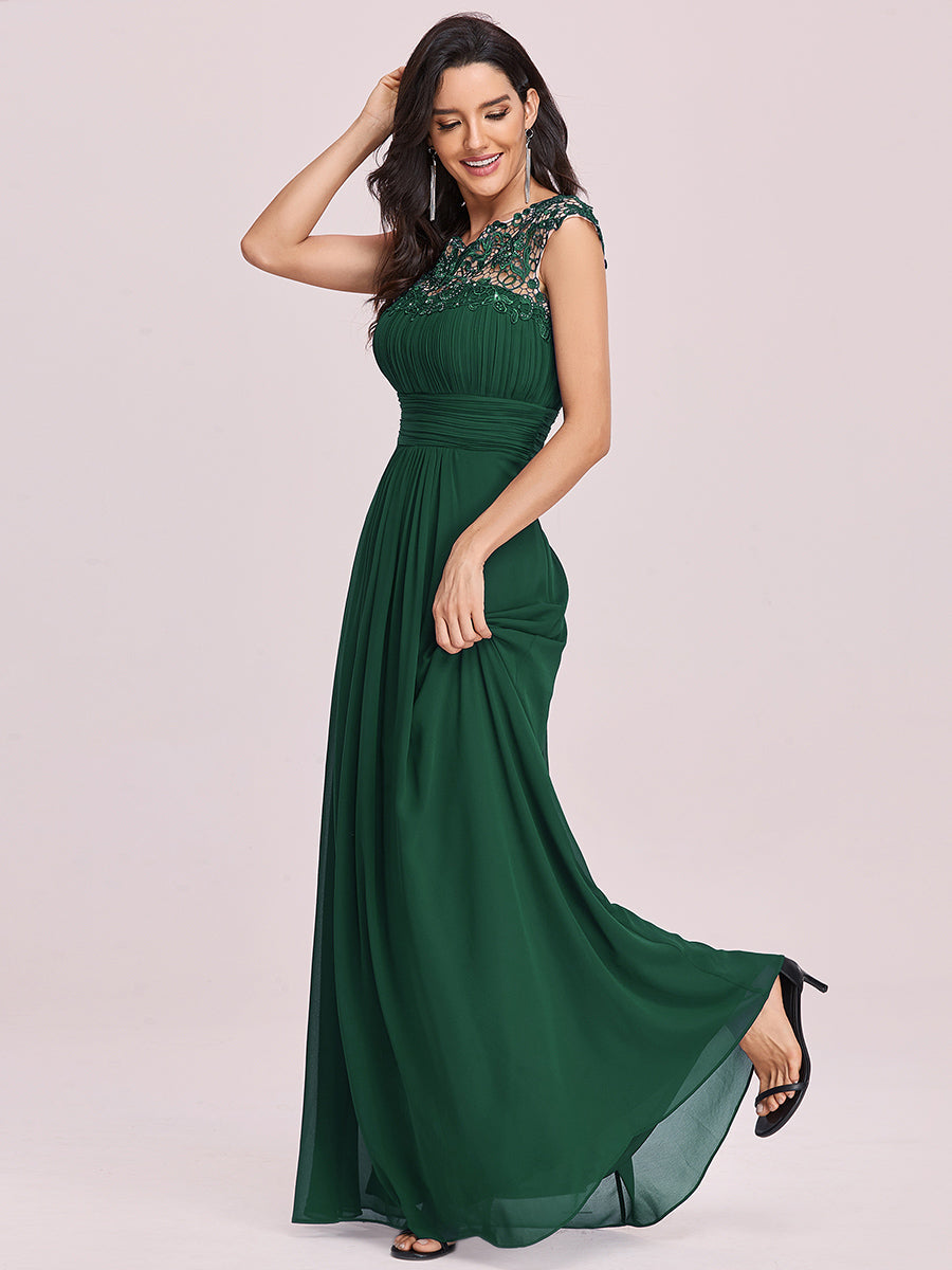 Lace Neckline Ruched Chiffon Bridesmaid Dress Bridesmaid Dresses Luxurious Weddings