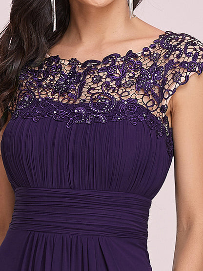 Lace Neckline Ruched Chiffon Bridesmaid Dress Bridesmaid Dresses Luxurious Weddings