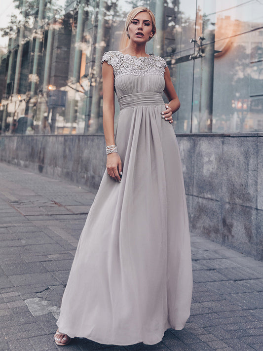 Lace Neckline Ruched Chiffon Bridesmaid Dress Bridesmaid Dresses Luxurious Weddings