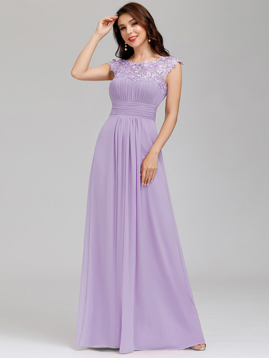 Lace Neckline Ruched Chiffon Bridesmaid Dress Bridesmaid Dresses Luxurious Weddings