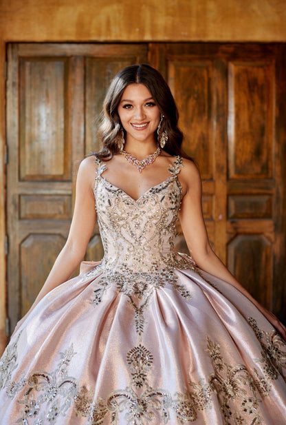 Enchanting V-Neck Rosegold Quinceanella Quinceanella Gown Luxurious Weddings