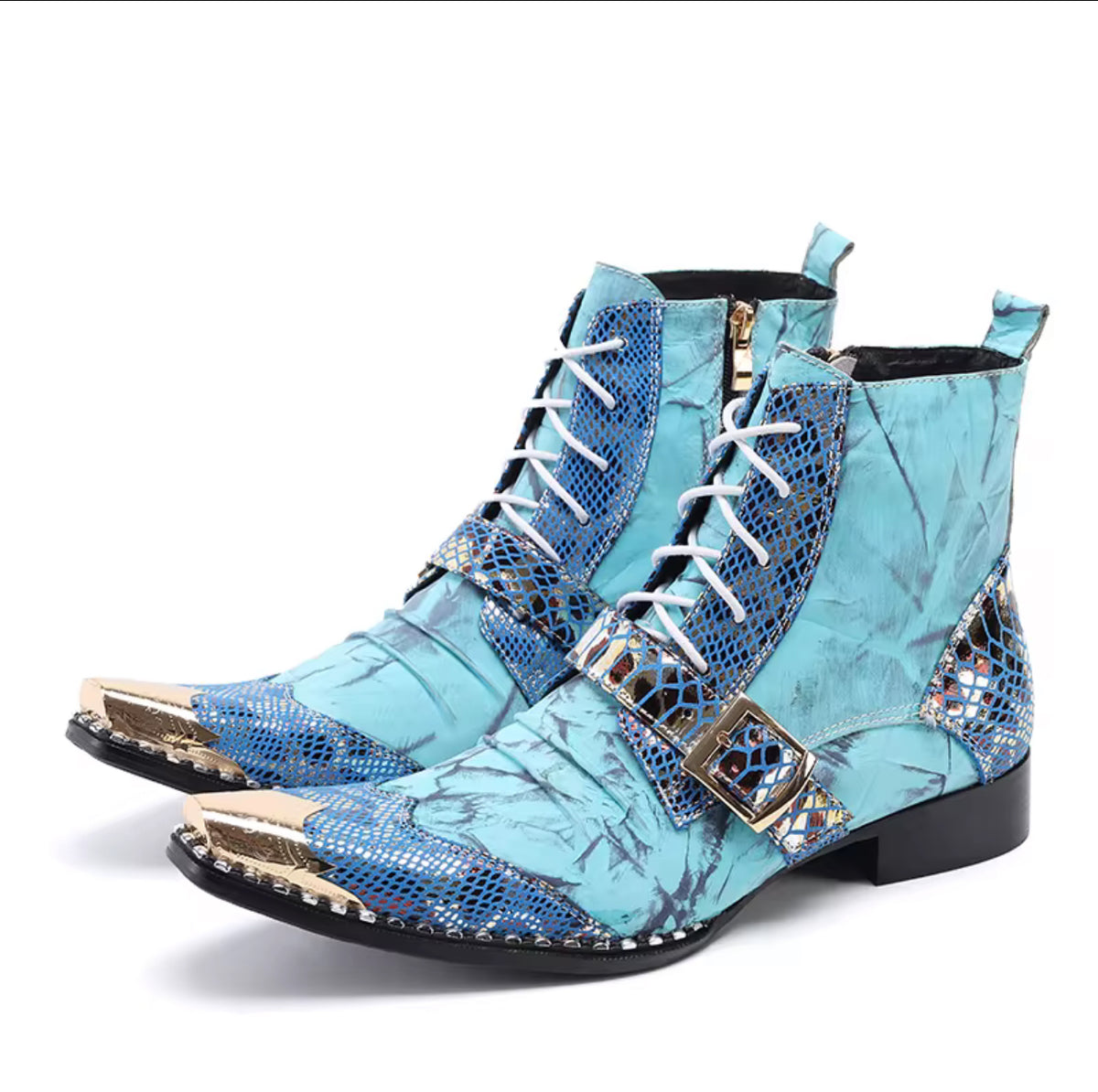 Men’s Blue Steel Toe & Buckle Leather boots