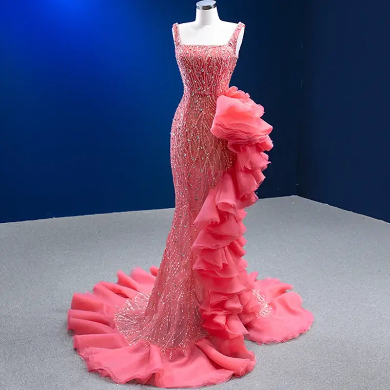 Pink Party Sexy Sequins Prom Mermaid Evening Dresses Evening Gown Luxurious Weddings