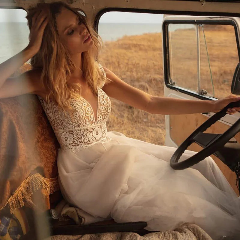 Boho Wedding Dress V-Neck A-Line Wedding dress Luxurious Weddings