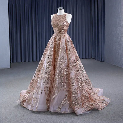 Classic O-neck Sleeveless Elegant Sequins Evening Gown Evening Dress Luxurious Weddings