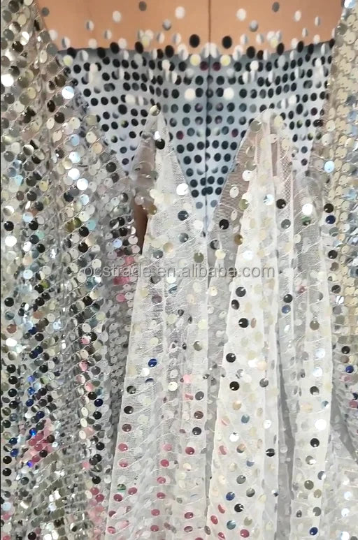Silver Rhinestone White Sequin Ball Gown Ball Gown Luxurious Weddings