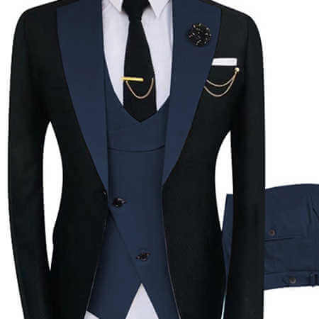 New Men's 3pc Black/Navy Groomsmen Suit Men's Suit Luxurious Weddings