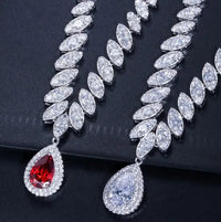 Clear Crystal and Cubic Zircon Necklace and Earrings Jewelry Set Luxurious Weddings