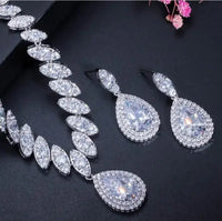 Clear Crystal and Cubic Zircon Necklace and Earrings Jewelry Set Luxurious Weddings
