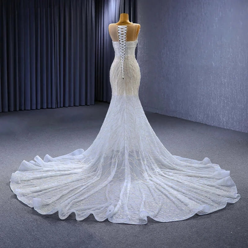 Modern White Mermaid SequinedWedding Dress Mermaid Gown Luxurious Weddings
