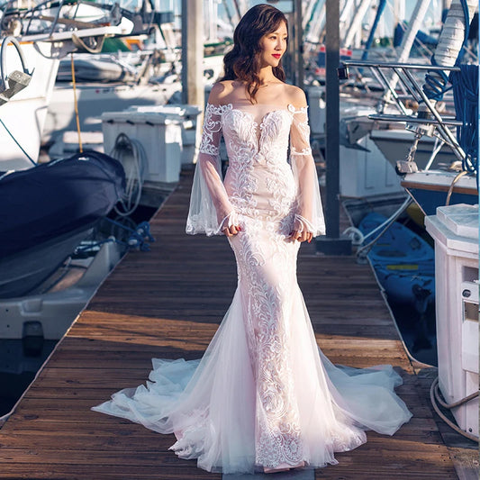 Off The shoulder puff Sleeves Sweetheart Mermaid Wedding Dress Wedding Dress Luxurious Weddings