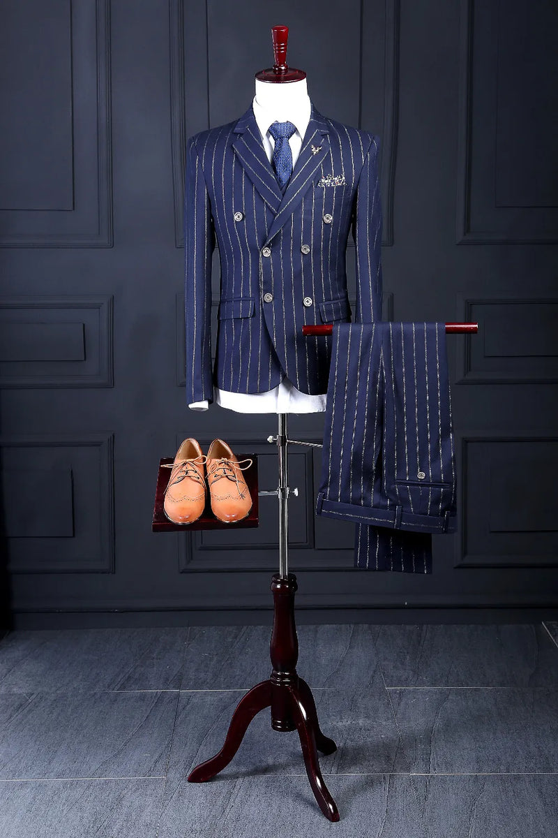 Double Breast Men's Pin Stripe Suit Suits Luxurious Weddings