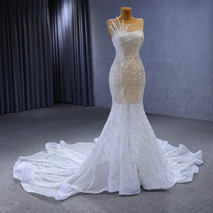 Modern White Mermaid SequinedWedding Dress Mermaid Gown Luxurious Weddings