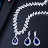Clear Crystal and Cubic Zircon Necklace and Earrings Jewelry Set Luxurious Weddings