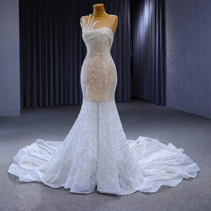 Modern White Mermaid SequinedWedding Dress Mermaid Gown Luxurious Weddings