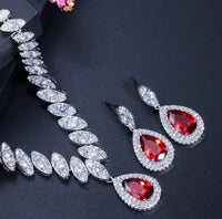 Clear Crystal and Cubic Zircon Necklace and Earrings Jewelry Set Luxurious Weddings