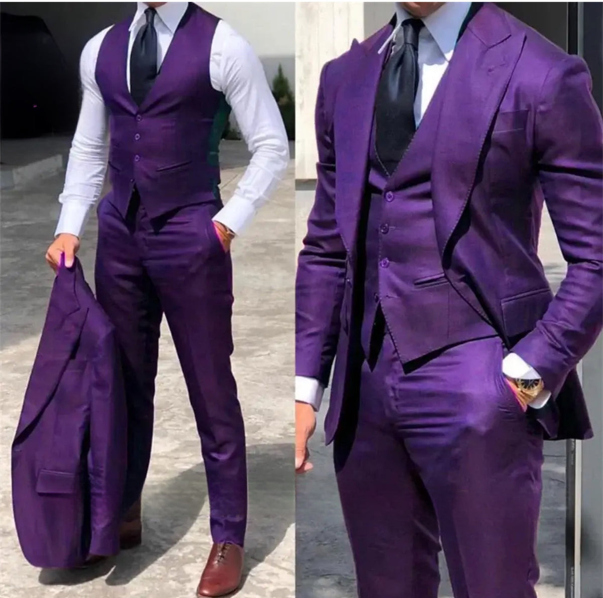Purple 3-Piece Men's Business Suit - Groom Wedding Tuxedo