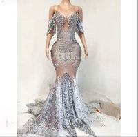 Silver Rhinestone White Sequin Ball Gown Ball Gown Luxurious Weddings