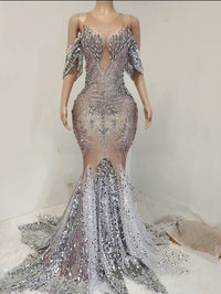 Silver Rhinestone White Sequin Ball Gown Ball Gown Luxurious Weddings
