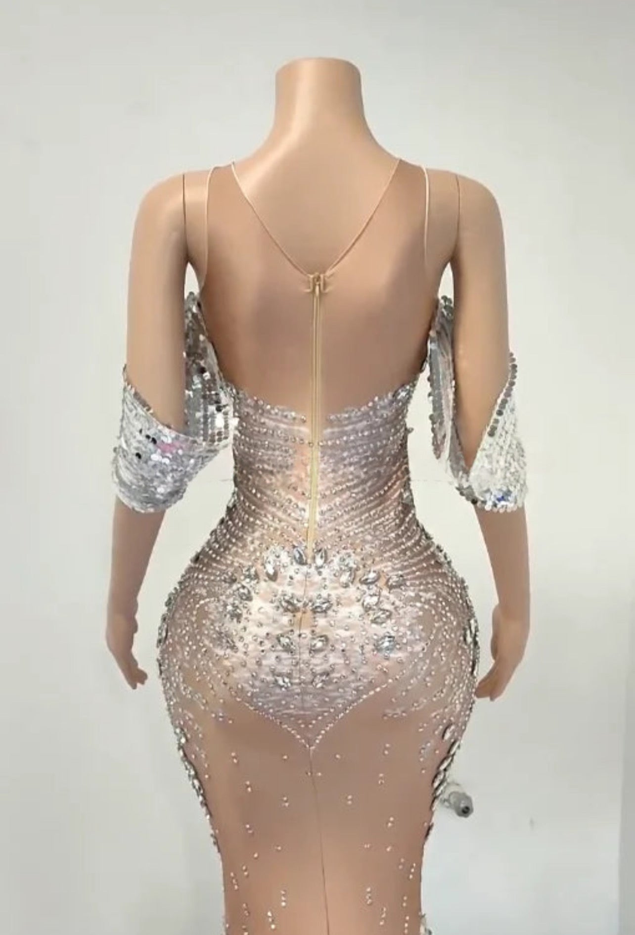 Silver Rhinestone White Sequin Ball Gown Ball Gown Luxurious Weddings