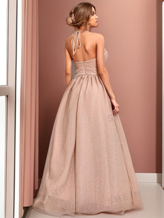 Halter neck Backless Gown Bridesmaid Dresses Luxurious Weddings